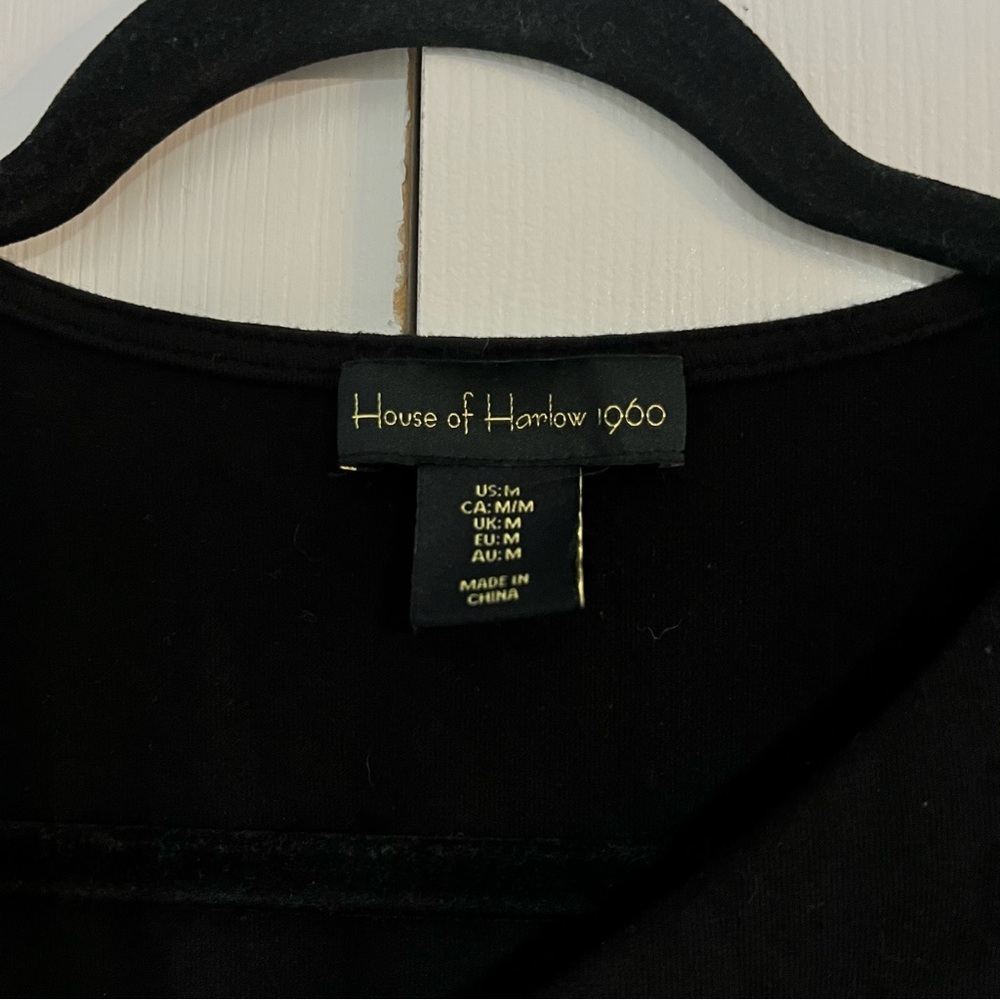 House of Harlow 1960 Black Ruched Asymmetrical Crop Top Long Sleeve Medium - Picture 5 of 7